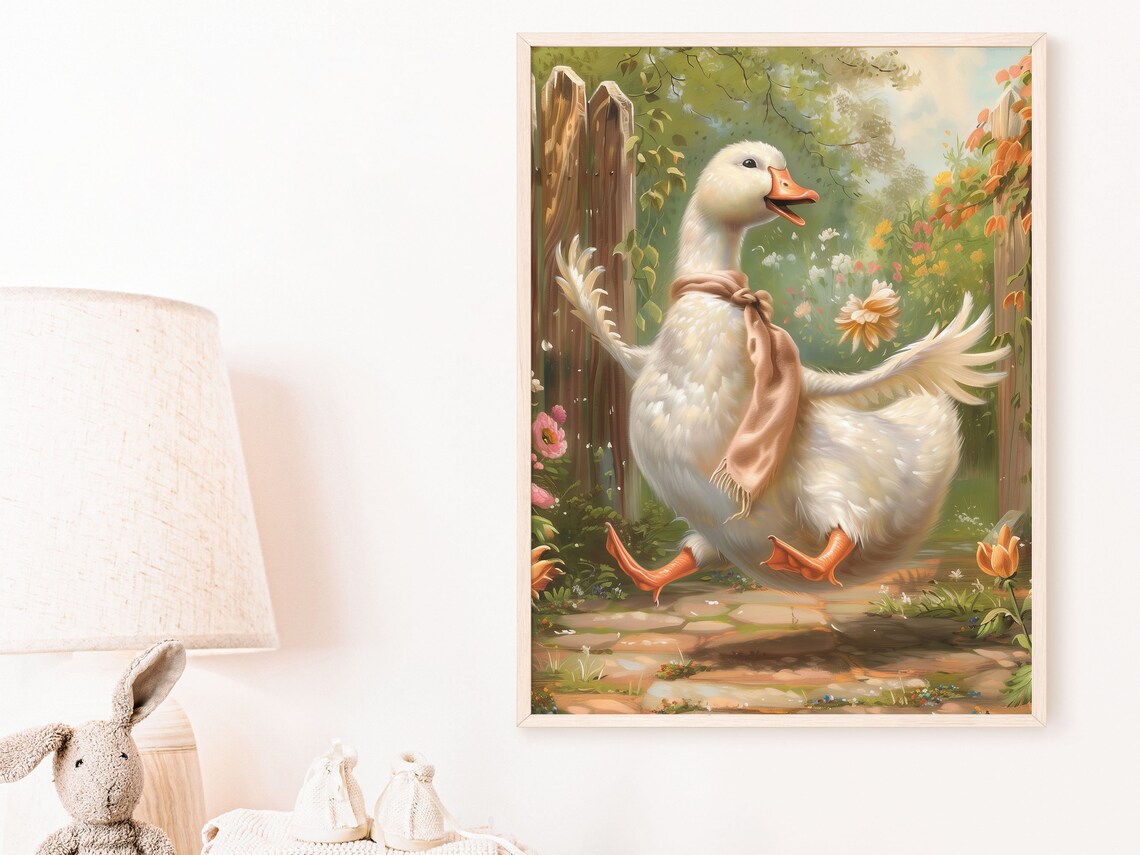 Silly Goose In Dahlias Wall Art Cute Goose Wearing A Scarfe Fairytale Print Whimsical Farmhouse Nursery Decor Vintage Kids Room Poster - Image 8