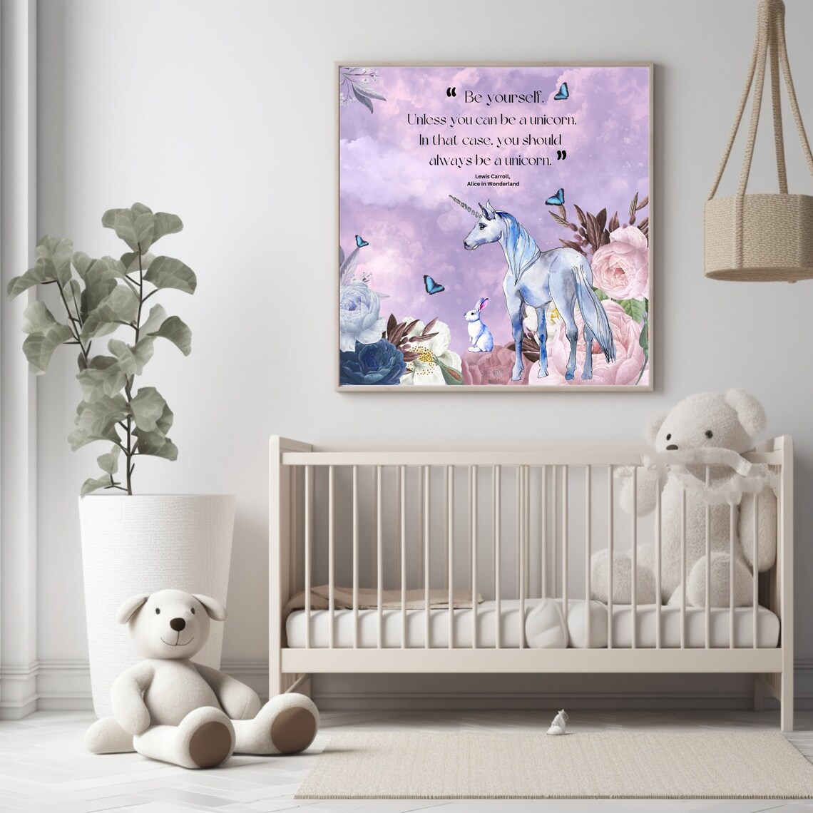 Alice In Wonderland Unicorn Quote Purple Butterfly Nursery Poster - Image 4