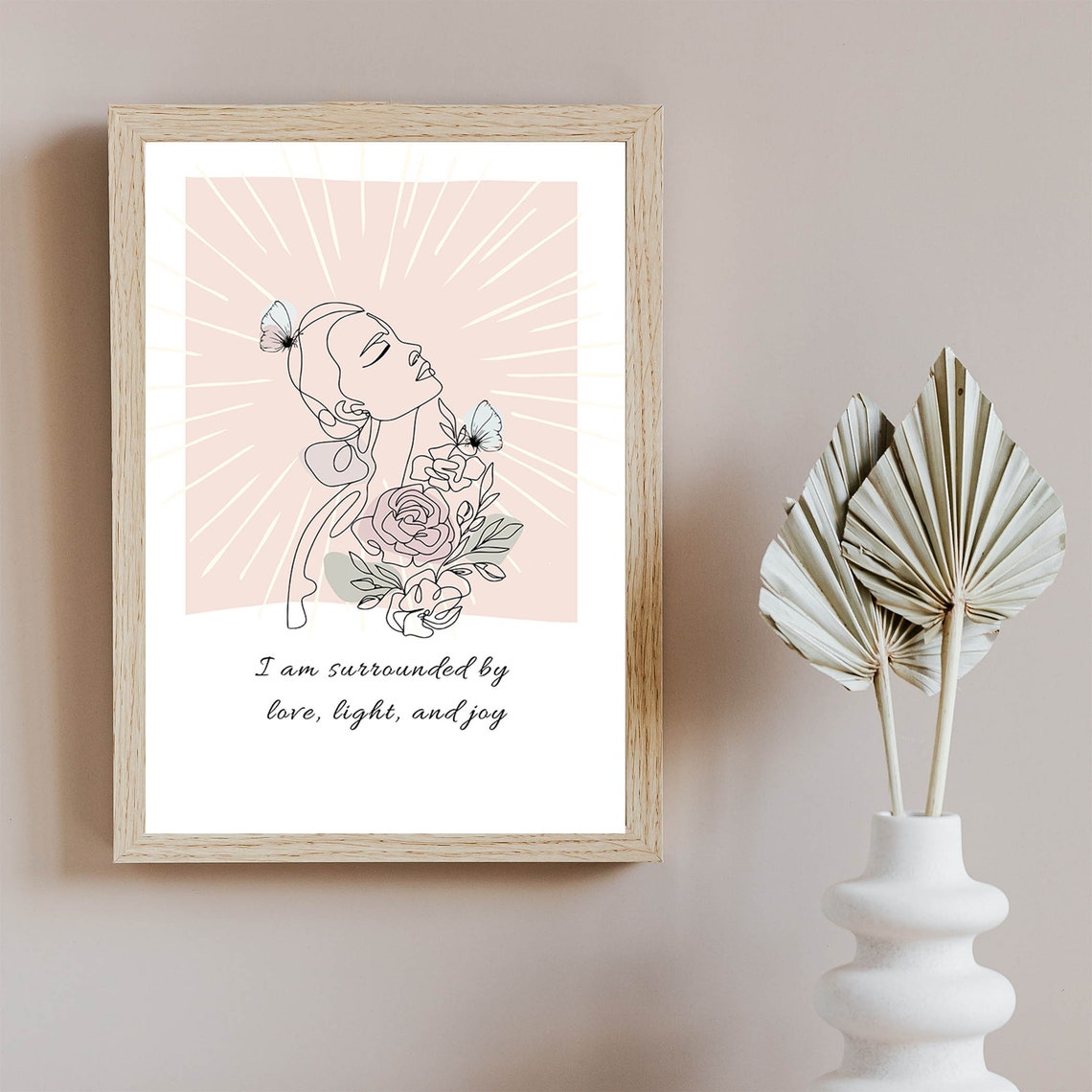 Love Light and Joy Affirmation Boho Line Art Woman Wall Poster - Image 8