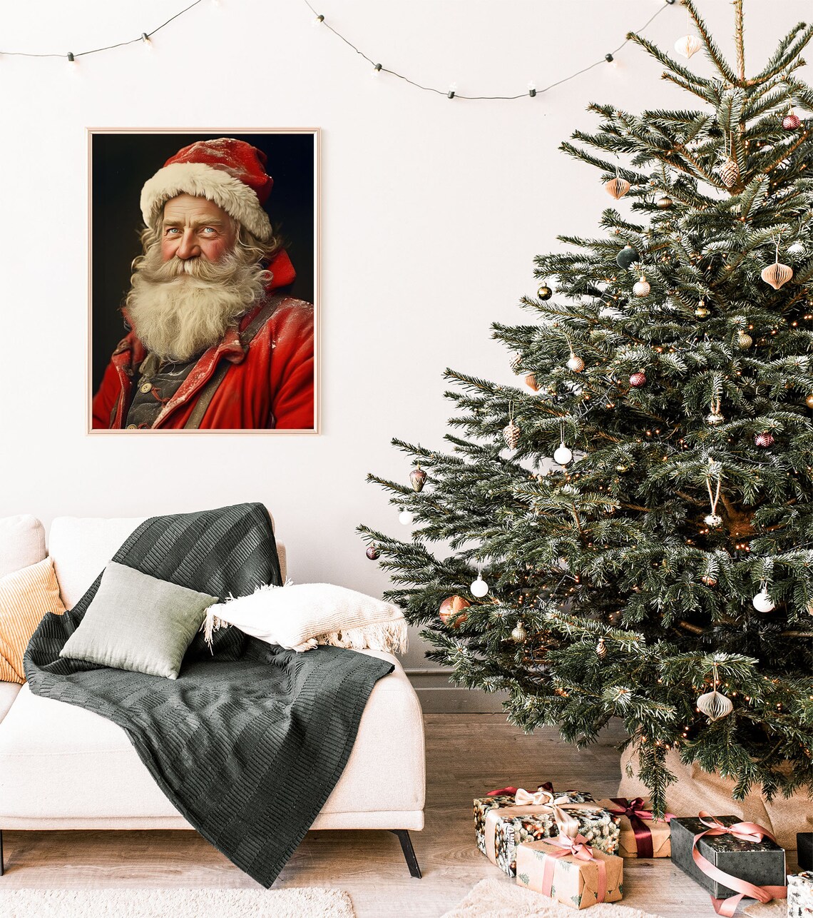 Santa Claus Red Suit Portrait Dark Background Vintage Christmas Poster - Image 2