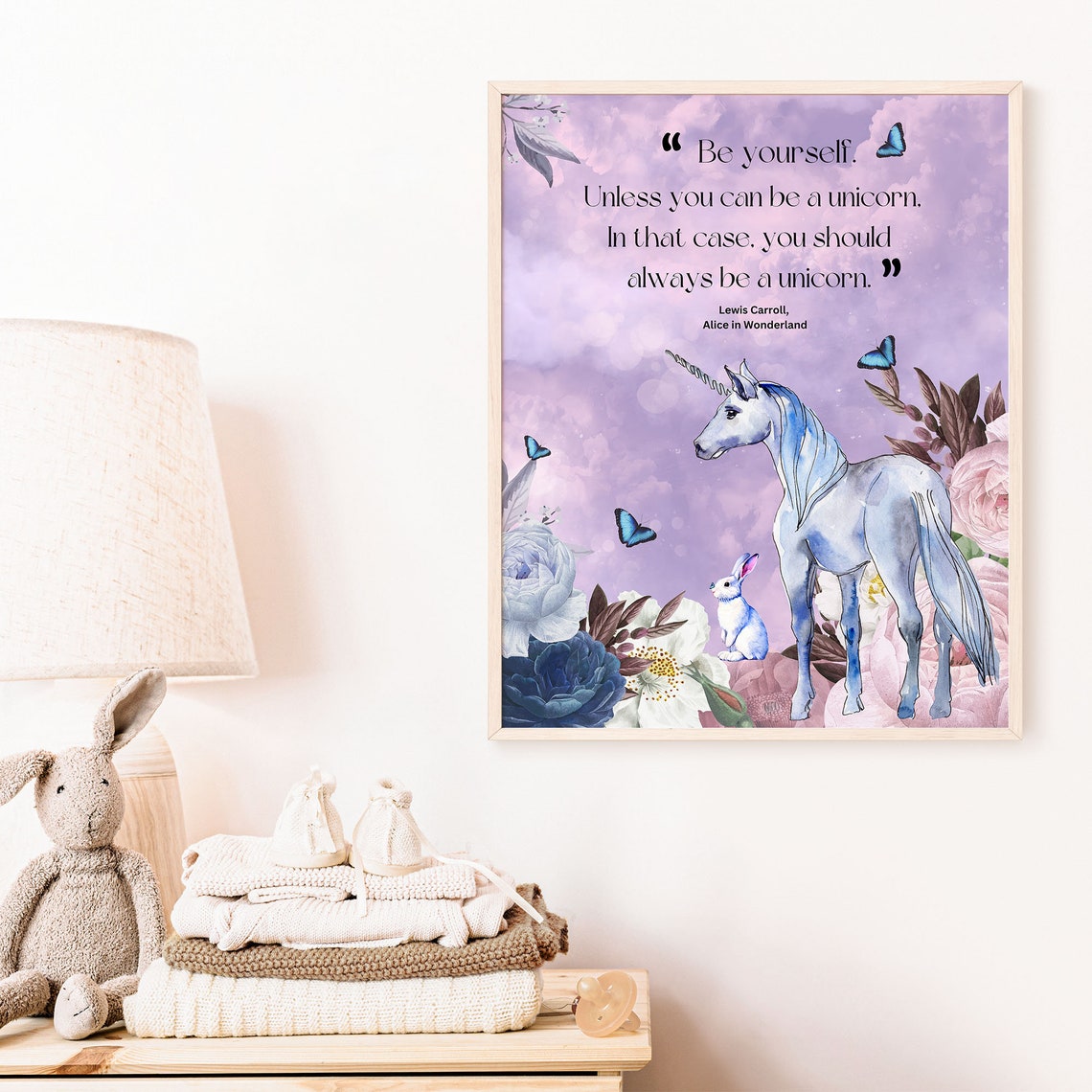 Alice In Wonderland Unicorn Nursery Quote Purple Butterfly Flower And Horse Girly Poster Baby Shower Book Quote Print Aiw01 - Image 7