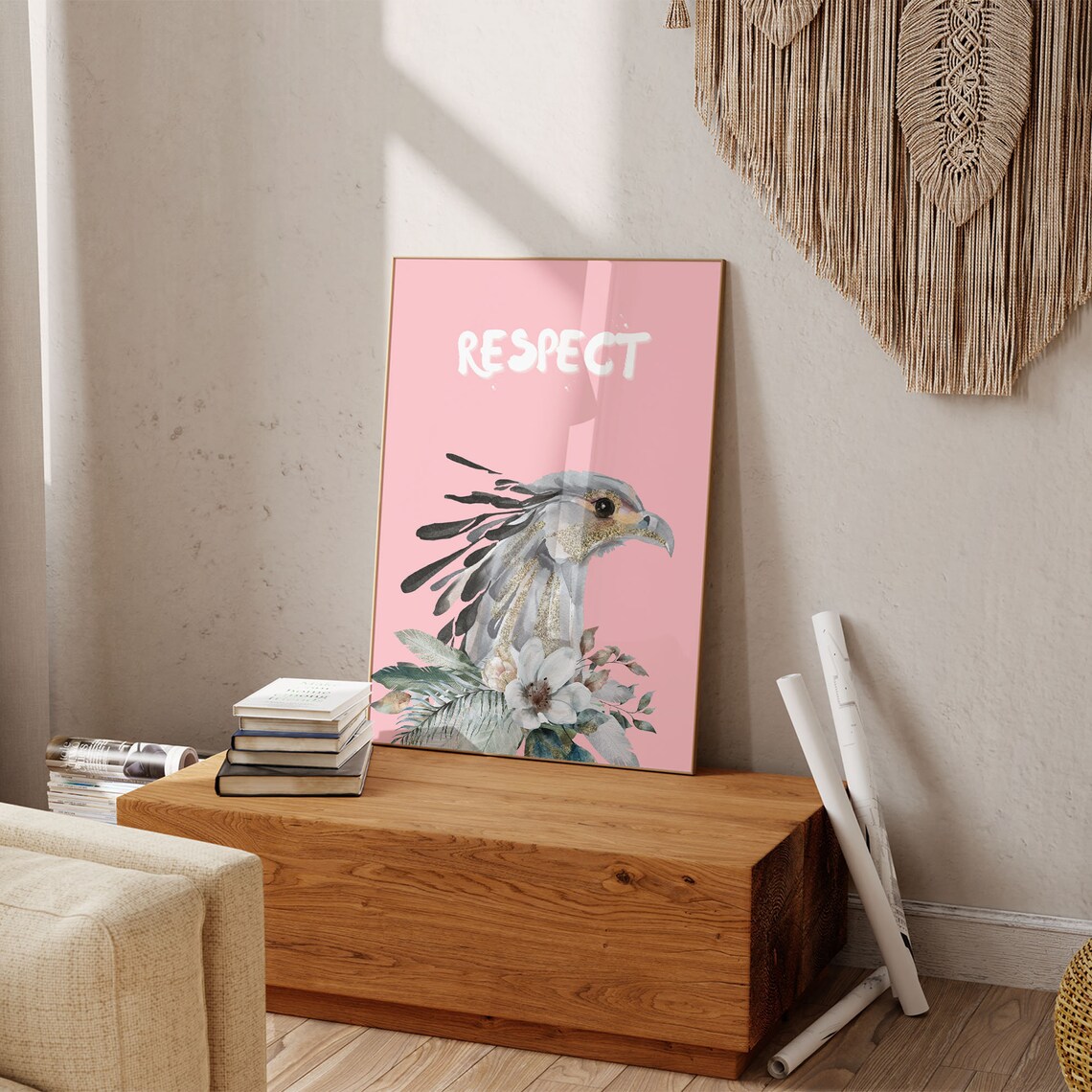 Respect Eagle Head Pink Floral Watercolor Preppy Bird Art Poster - Image 3