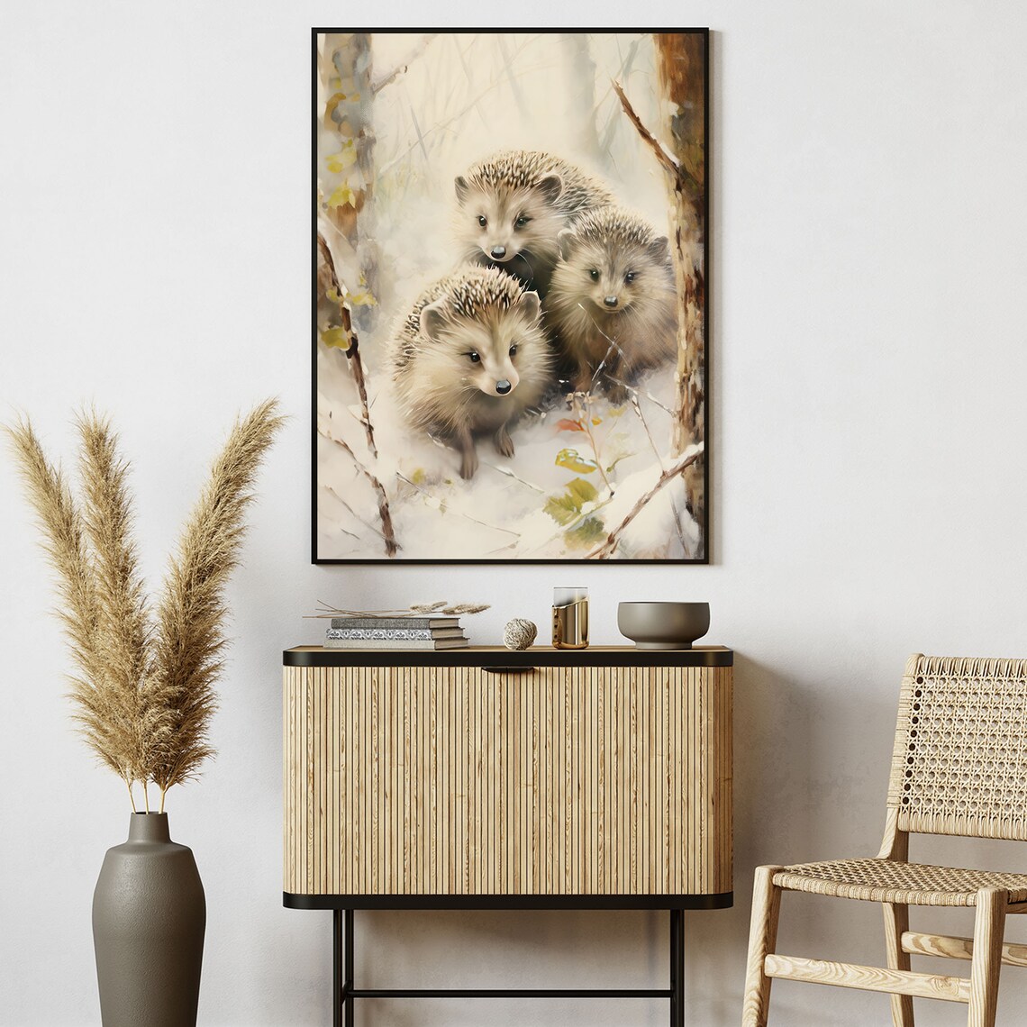 Cute Baby Hedgehogs Snowy Forest Winter Woodland Nursery Art Print - Image 7
