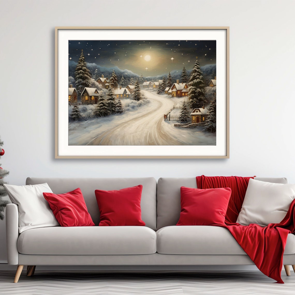 Vintage Christmas Village Wall Art Vintage Christmas Winter Night Wall Art Farmhouse Christmas Decor Xmas Town Painting Xmasv1 - Image 7