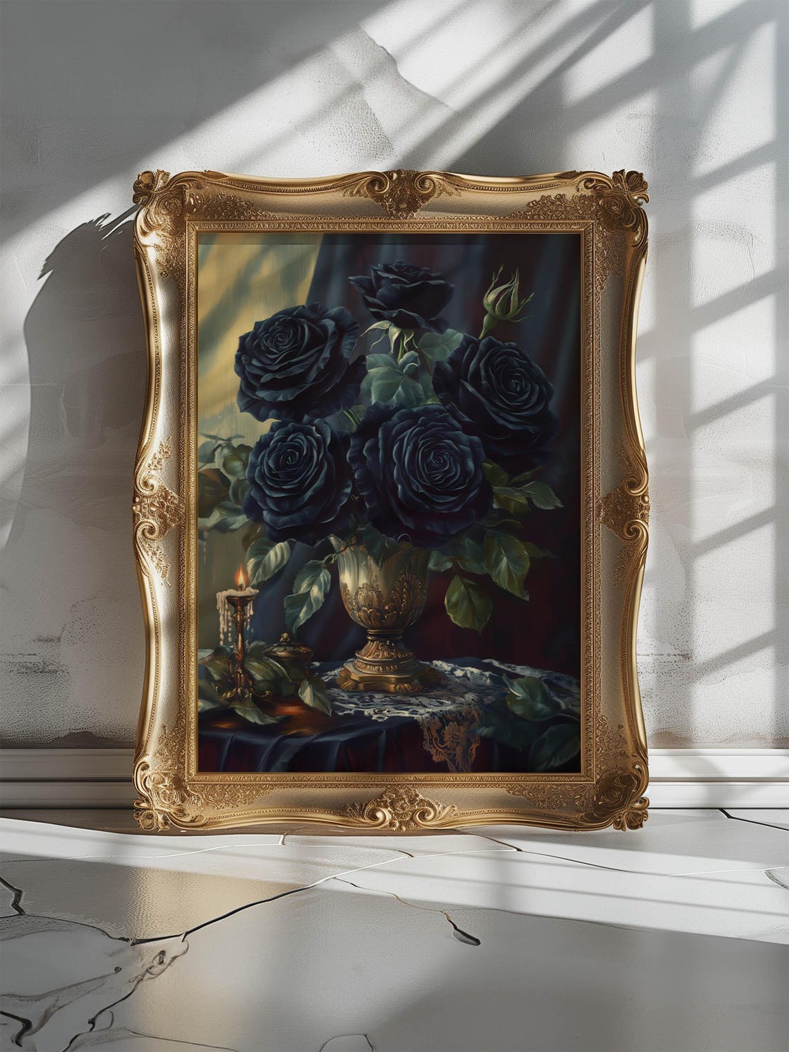 Black Roses Candlelit Still Life Moody Gothic Rose Art Poster - Image 7