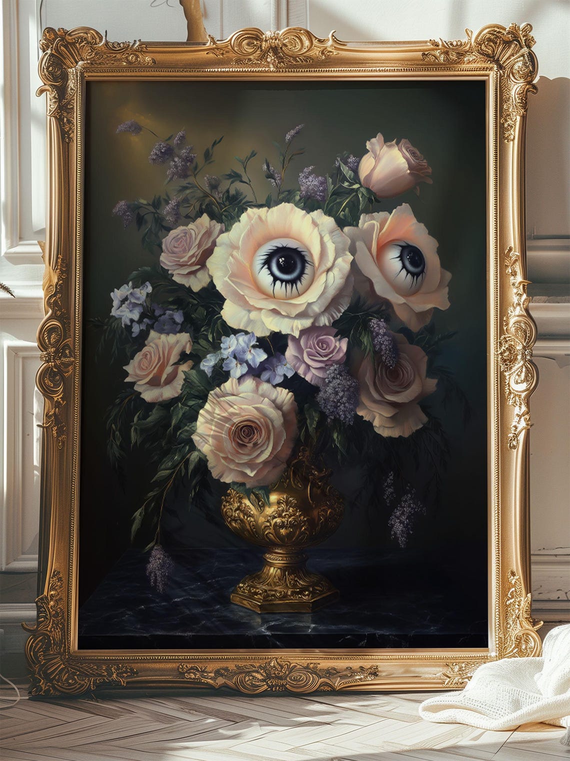 Blush Eyeball Roses Bouquet Spooky Gothic Halloween Art Print - Image 7