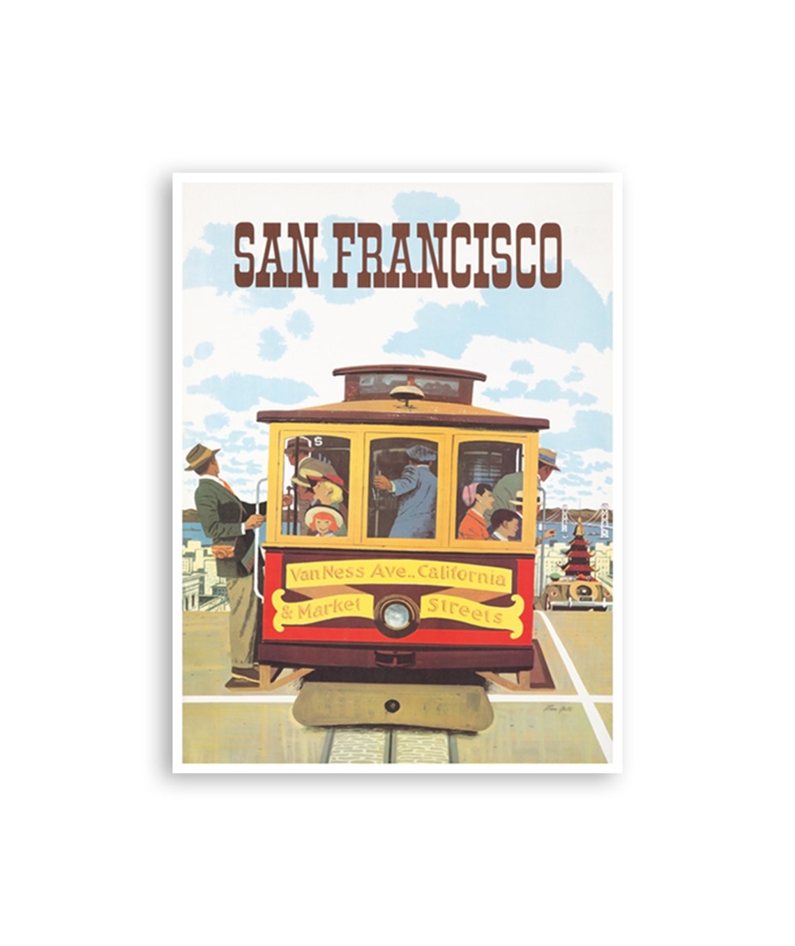 San Francisco Cable Car Van Ness Avenue Vintage Travel Poster