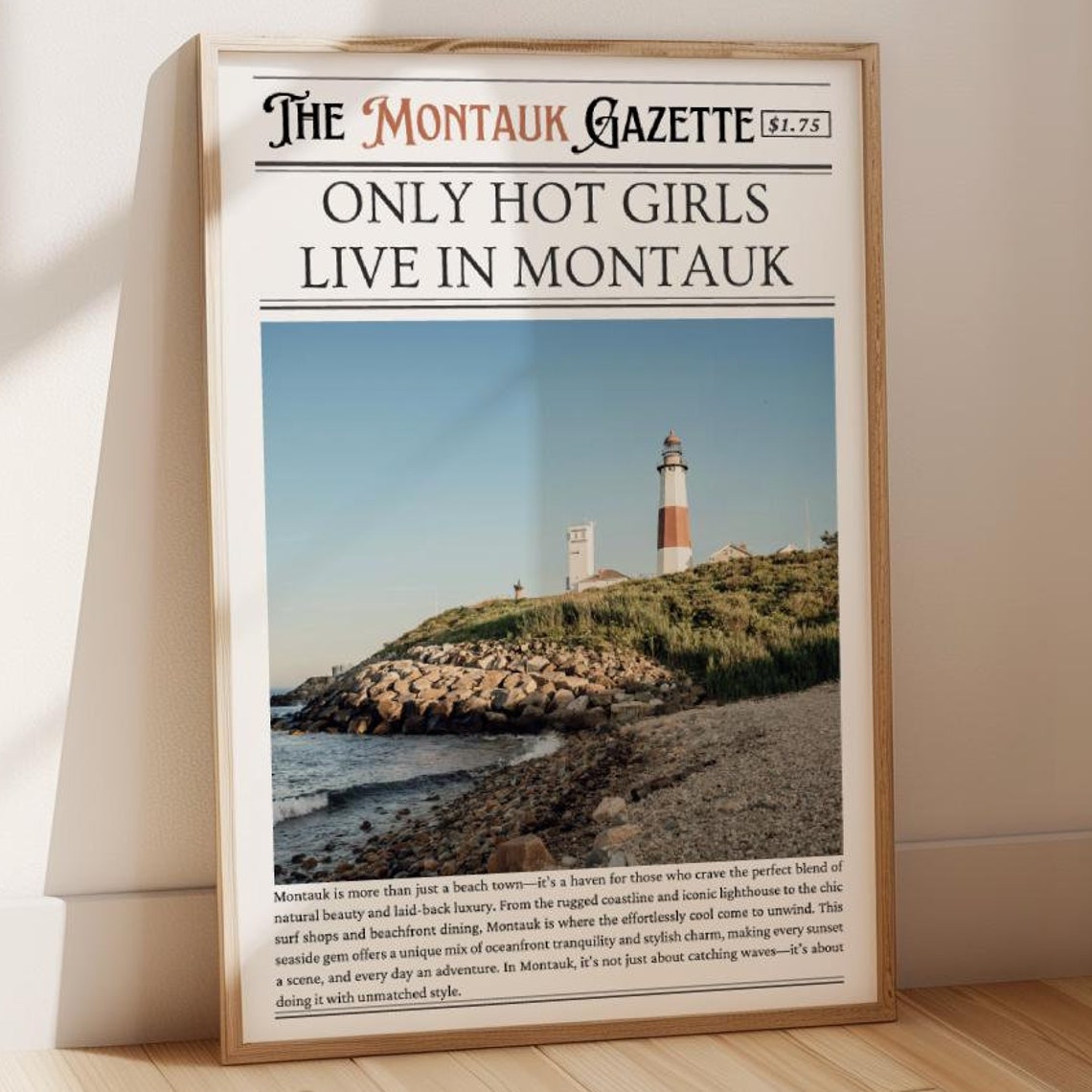 Only Hot Girls Live In Montauk Newspaper Lighthouse Photo Poster