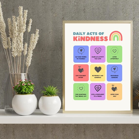 Daily Acts Of Kindness Colorful Classroom Poster Nine Simple Acts
