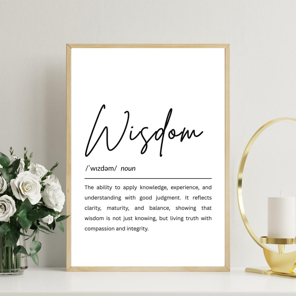 Wisdom Noun Definition Elegant Black Script Typography Quote Poster