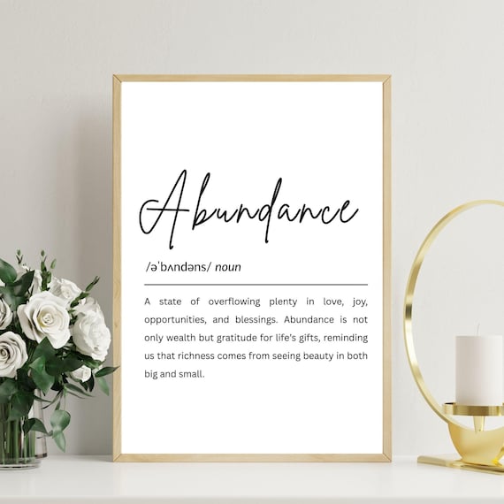 Abundance Definition Dictionary Style Motivational Typography Quote Poster