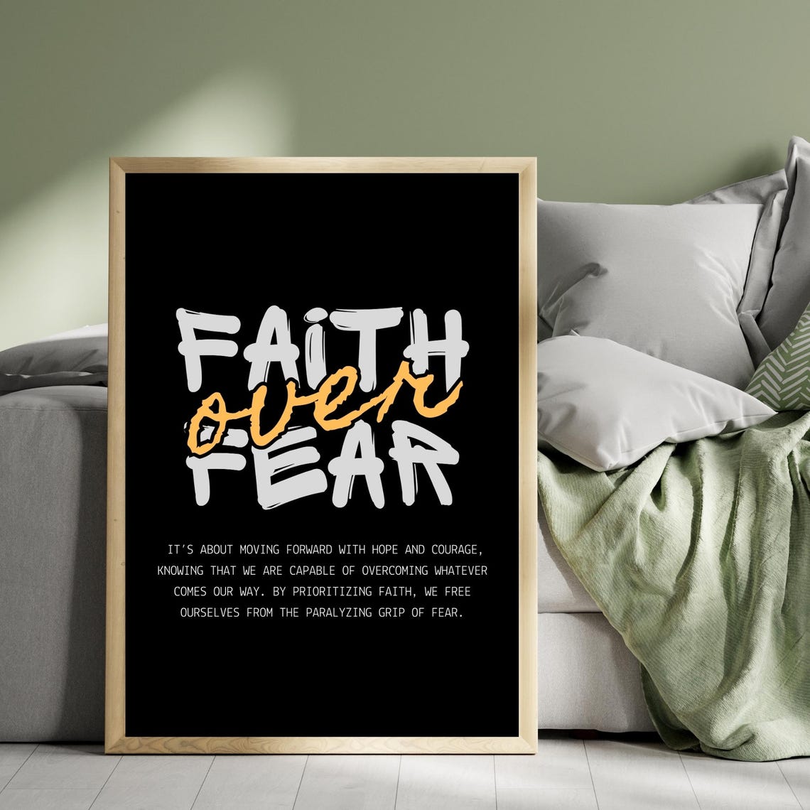 Faith Over Fear Bold Script Typography Inspirational Quote Poster