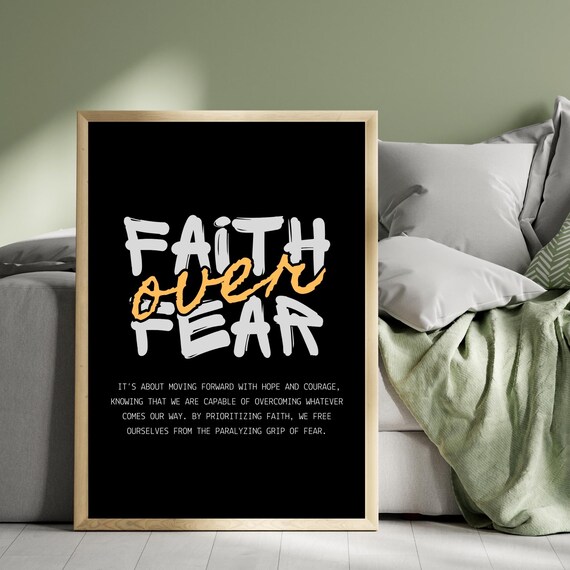 Faith Over Fear Bold Script Typography Inspirational Quote Poster