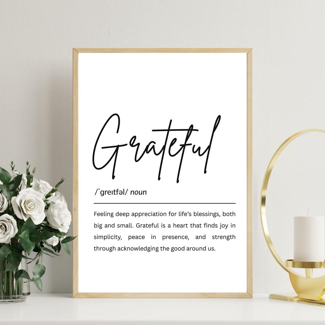 Grateful Definition Dictionary Style Inspirational Typography Poster Decor
