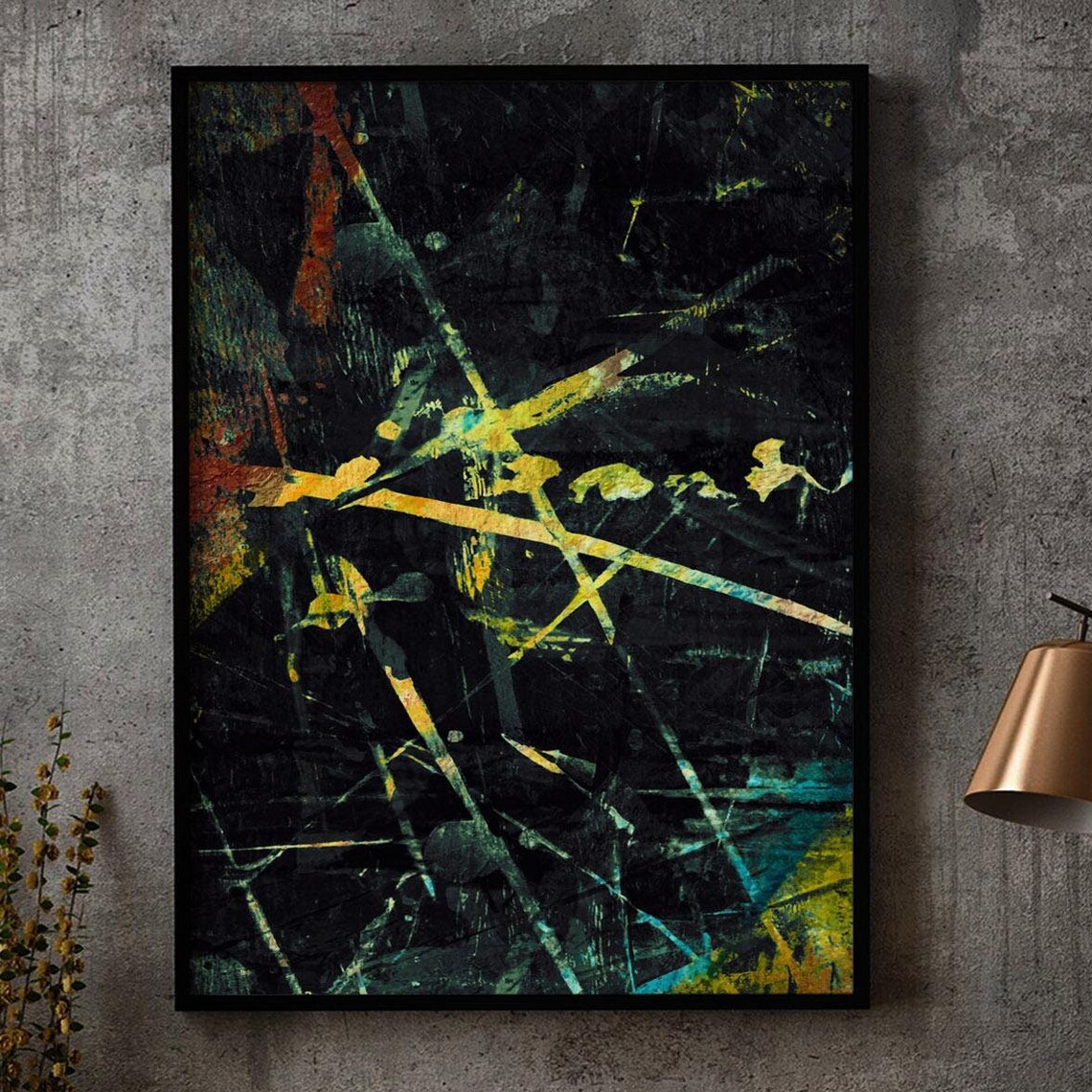 Abstract Geometric Painting, Acrylic Lines And Strokes