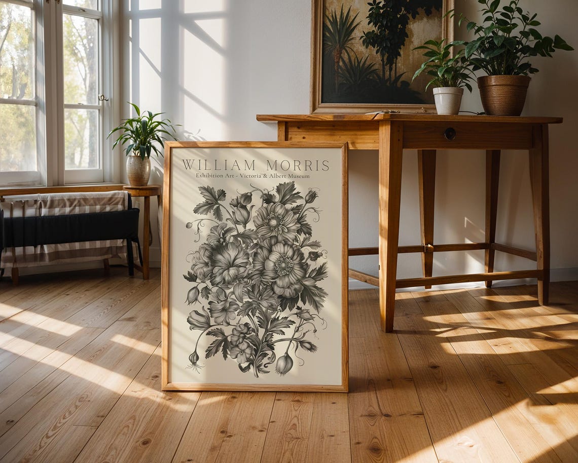 William Morris Black White Botanical Victoria and Albert Museum Poster - Image 2