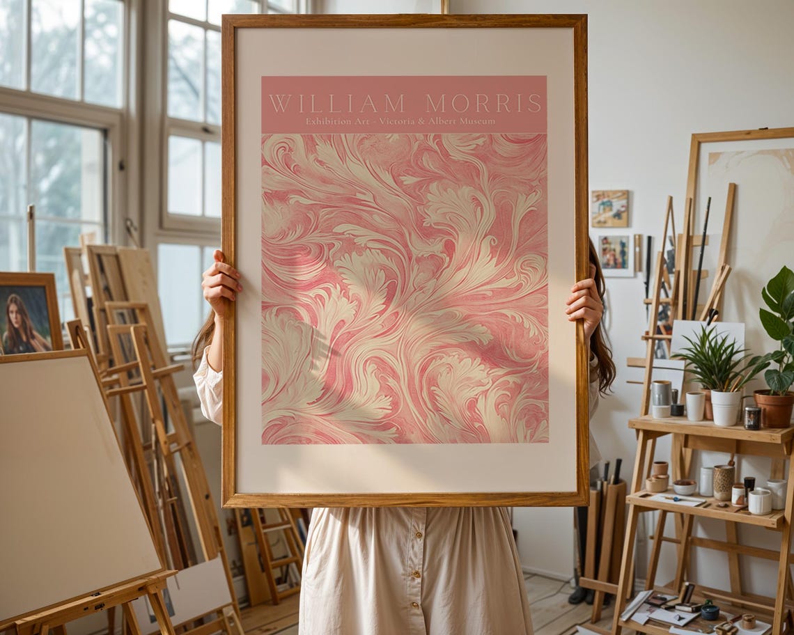 William Morris Pink Marble Floral Swirl V&A Exhibition Art Poster - Image 2