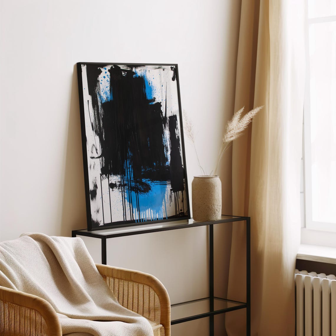 Abstract Black Blue White Brushstroke Modern Painting Poster - Image 3