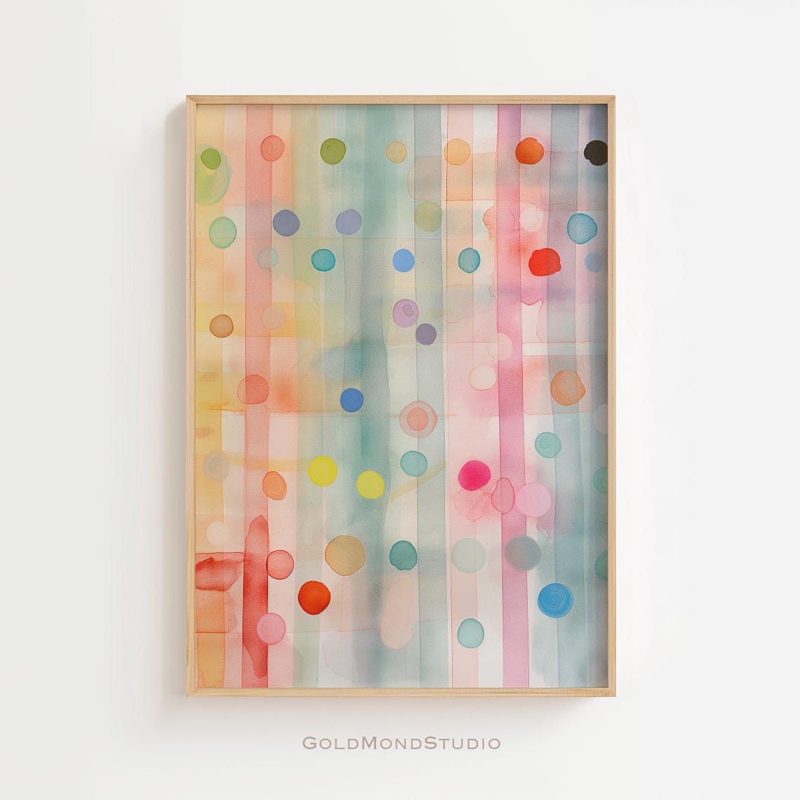 Pastel Watercolor Stripes Colorful Polka Dot Abstract Poster