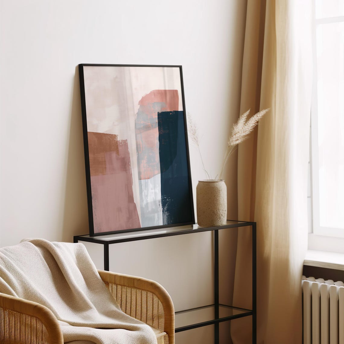 Dusty Rose and Navy Minimalist Geometric Abstract Art Poster - Image 3