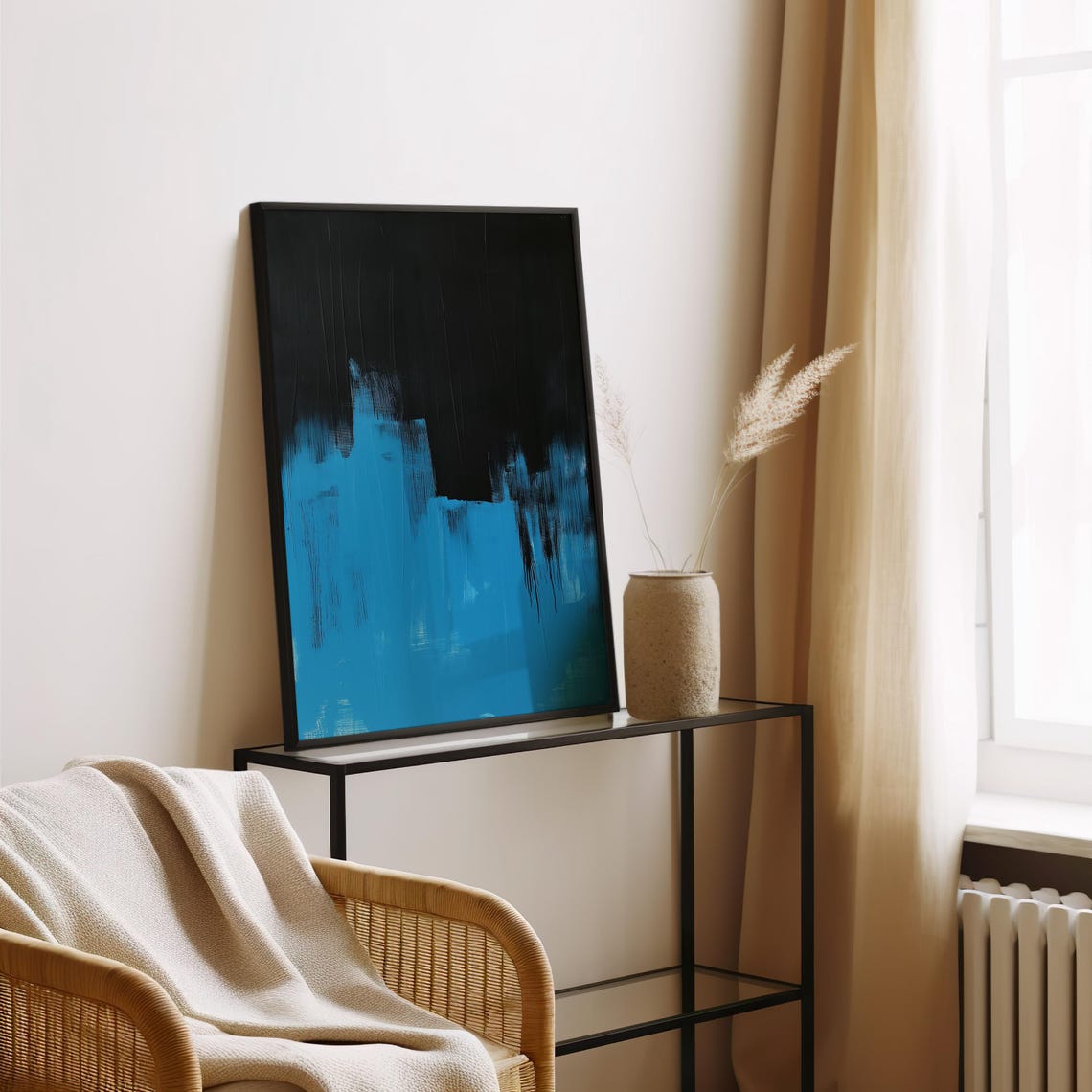 Bold Electric Blue And Black Abstract Minimalist Painting Poster - Image 2