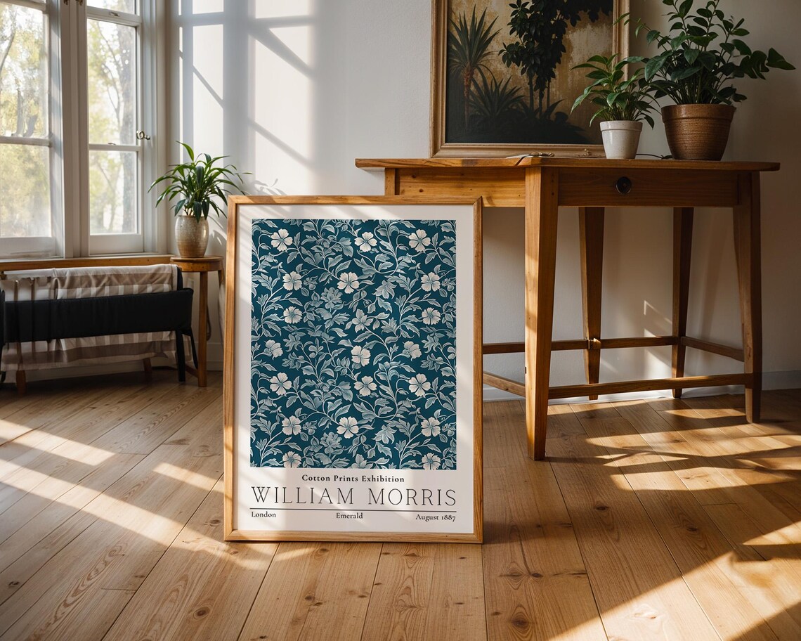William Morris Emerald White Floral Vintage Cotton Exhibition Poster - Image 3