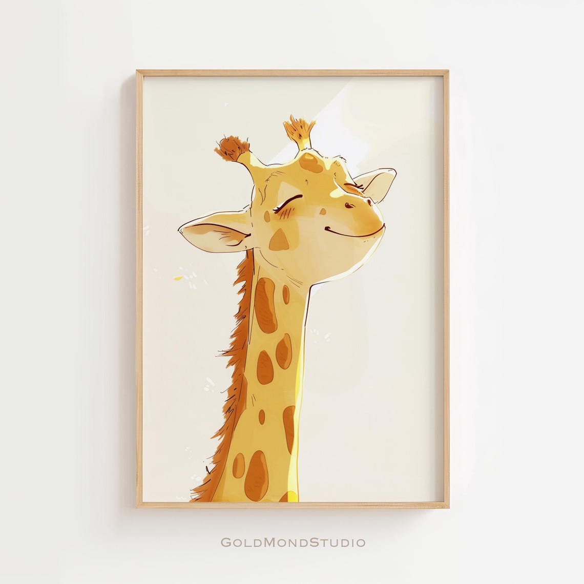 Smiling Baby Giraffe Portrait in Cute Cartoon Watercolor Style Poster