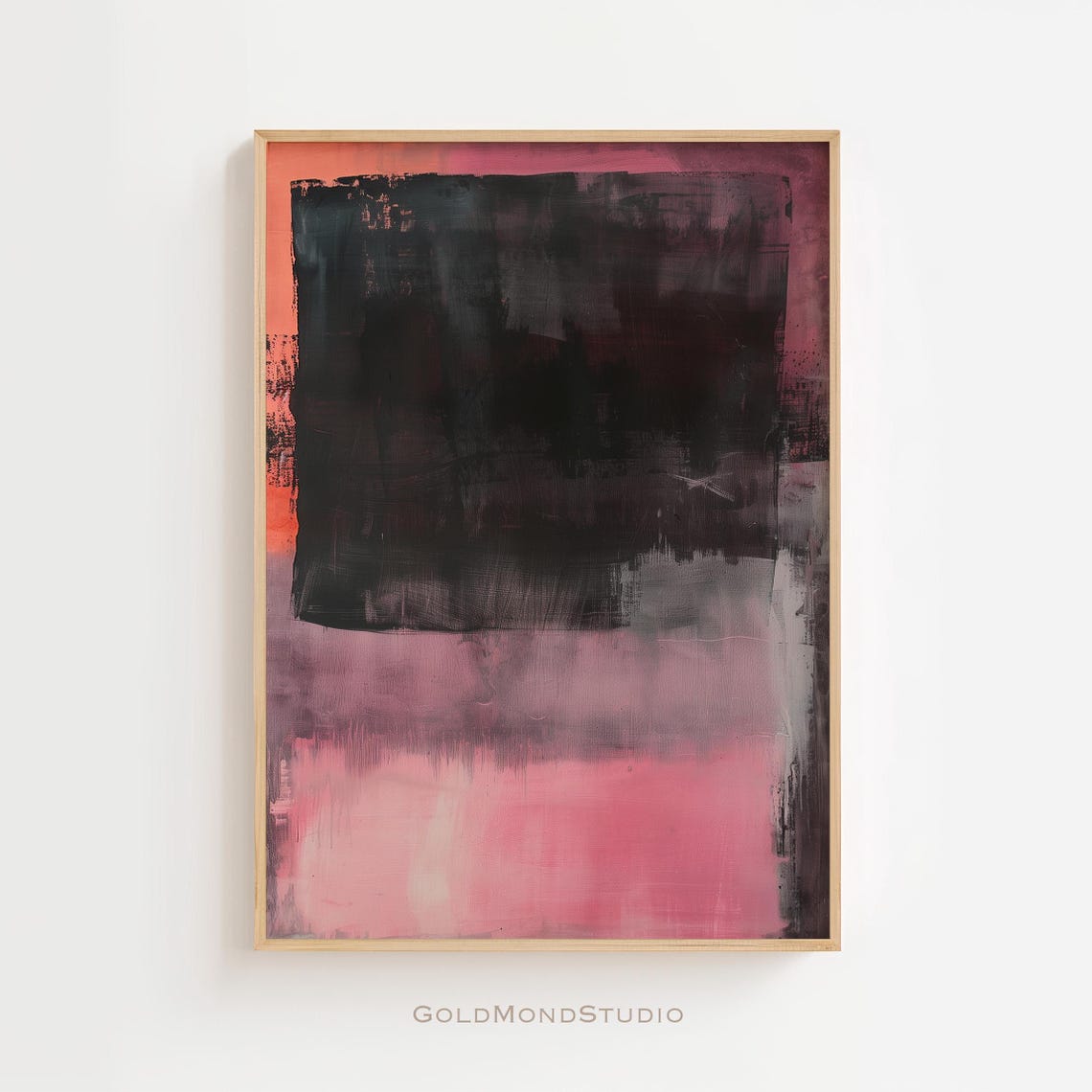 Moody Black and Dusty Pink Color Field Abstract Painting Poster