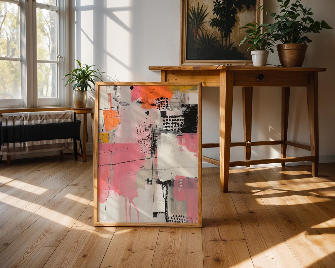 Pink Orange Black Abstract Expressionist Drip Painting Poster - Image 2