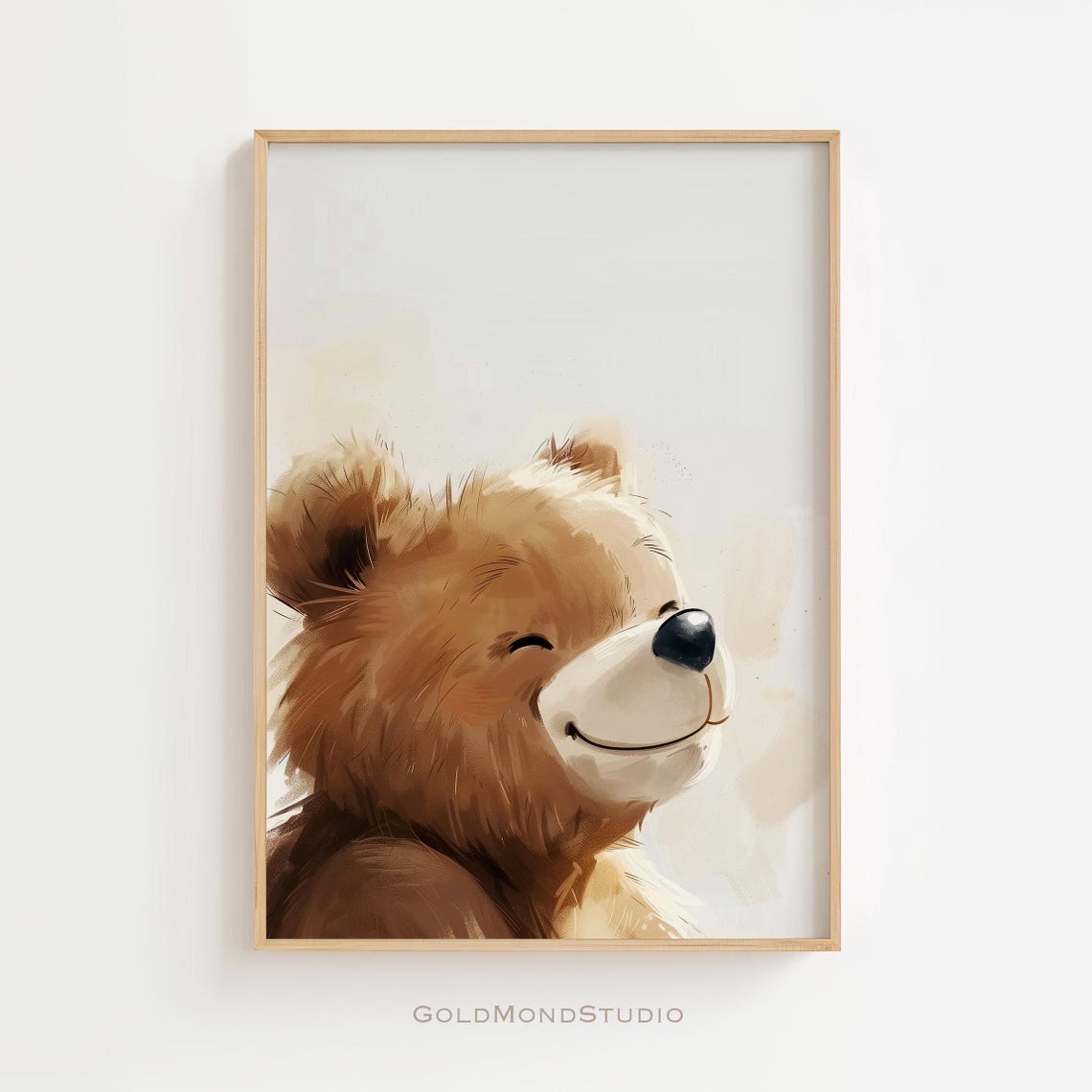 Smiling Teddy Bear with Closed Eyes in Cream Watercolor Poster