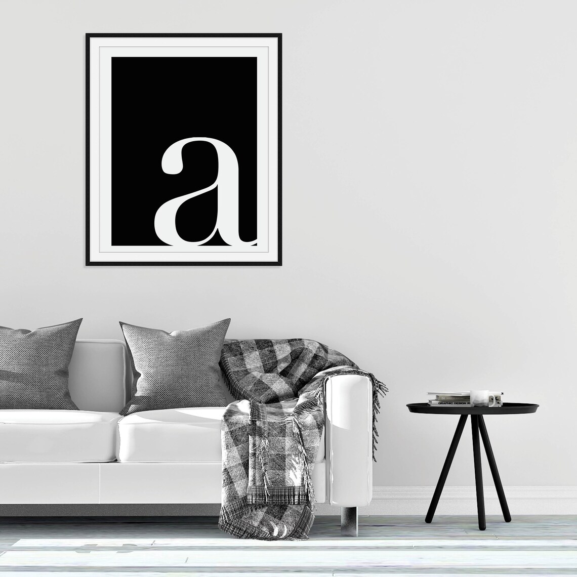 Lowercase A Serif Monogram Letter Black and White Minimalist Poster