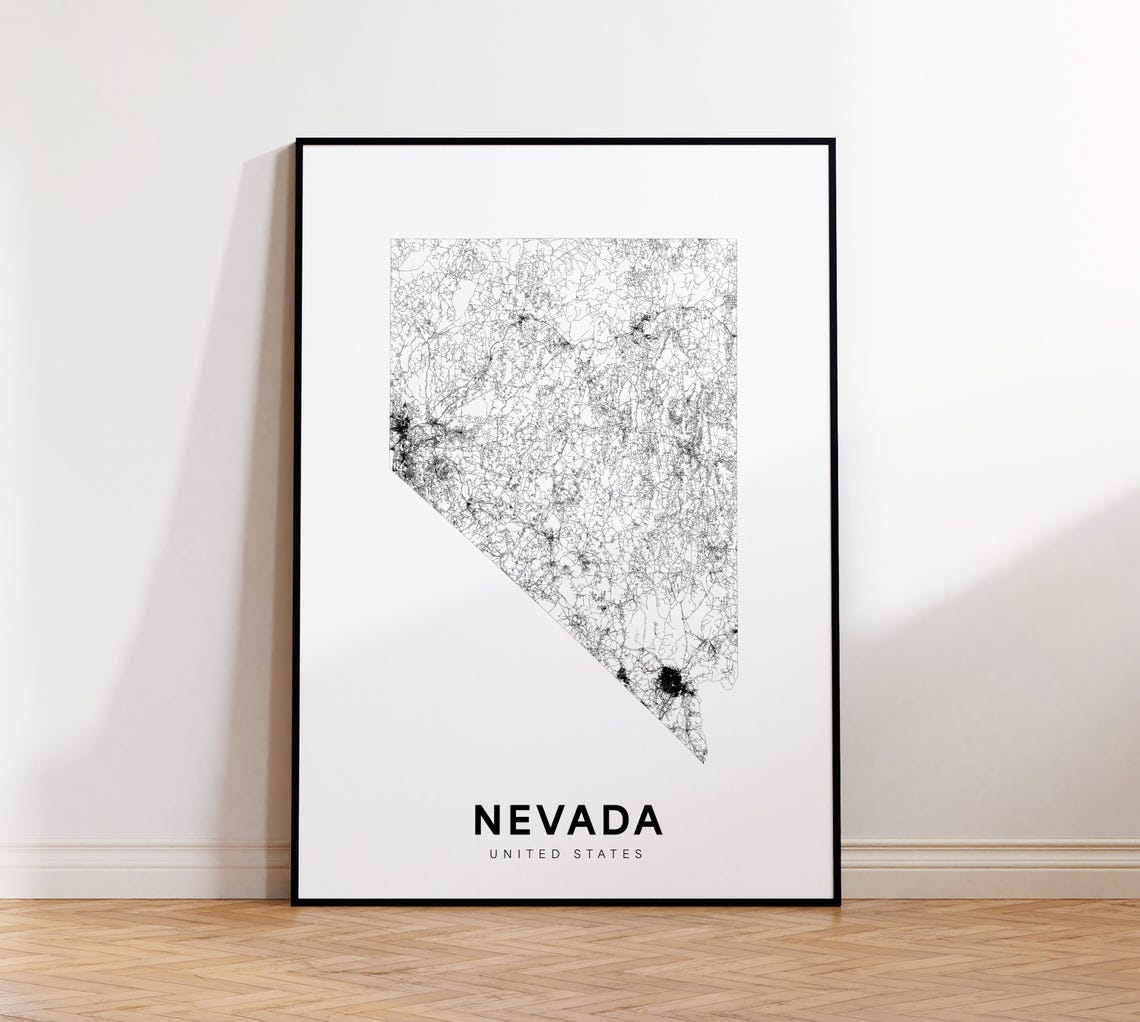 Nevada Map Print State Minimalist Nv Usa Art Gift Wall Home Decor