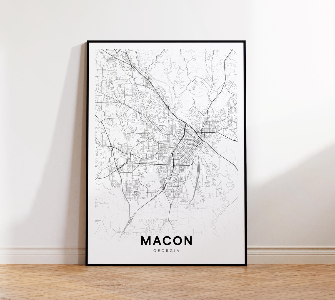 Macon Georgia Minimalist Street Map Line Art Black White Print