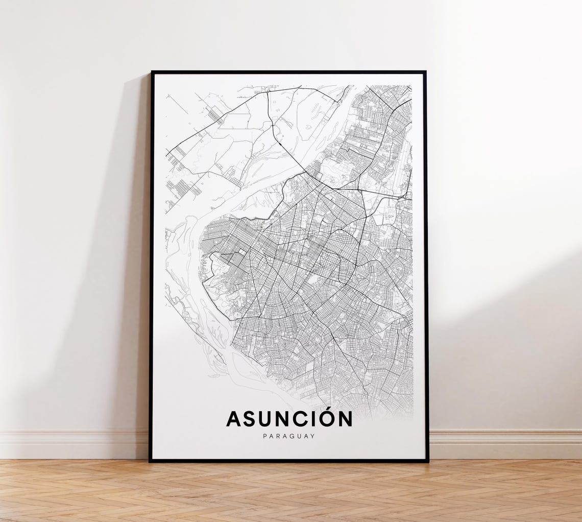 Asuncion City Map Print Asuncin Poster Paraguay Art Street Road Wall