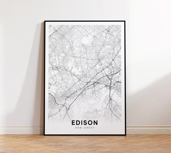 Edison City Map Poster Nj Street New Jersey Print Road Wall Art Home Decor