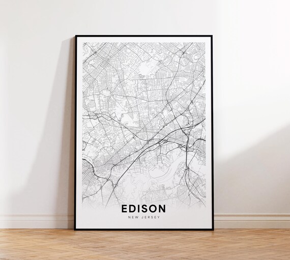Edison New Jersey Minimalist City Street Map Black White Poster