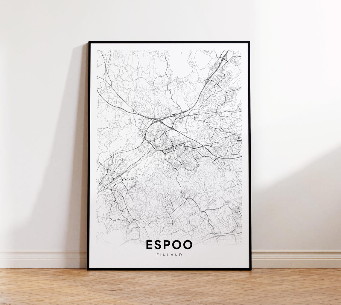 Espoo City Map Street Finland Modern Print Decor Wall Art Instant
