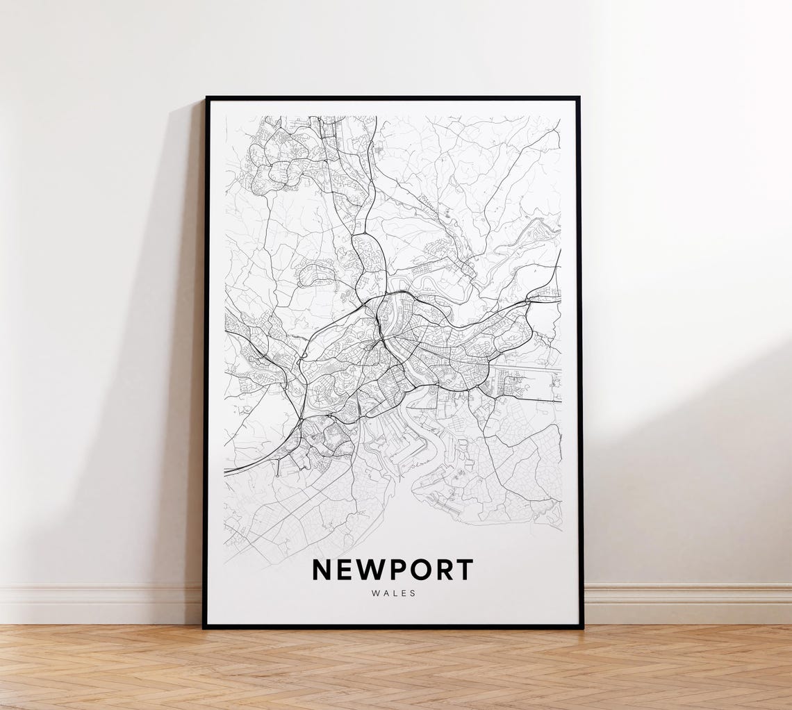 Newport City Map Print Wales Minimalist Poster Decor Instant