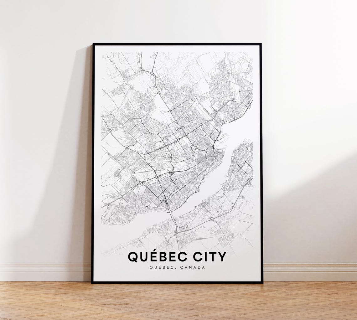 Quebec City Map Minimalist Black White Street Map Art Poster