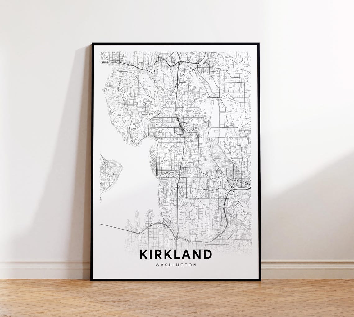 Kirkland City Map Print Street Poster Washington Art Road Minimalist Office Wall