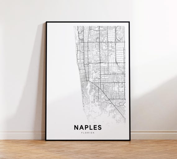 Naples City Map Print Street Poster Florida Art Road Minimalist Living Room Decor