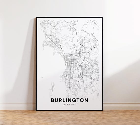 Burlington City Map Print Street Poster Vermont Art Road Minimalist Living Room Decor