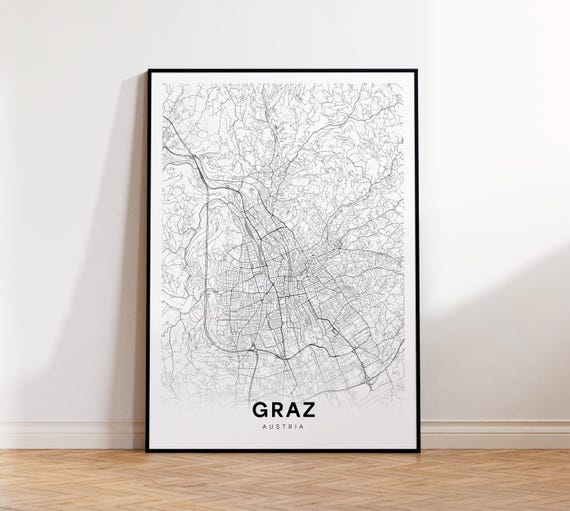 Graz City Map Print Street Poster Austria Art Road Minimalist Living Room Decor