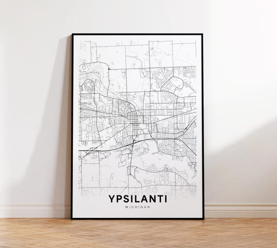 Ypsilanti City Map Print Street Poster Michigan Art Road Minimalist Living Room Decor