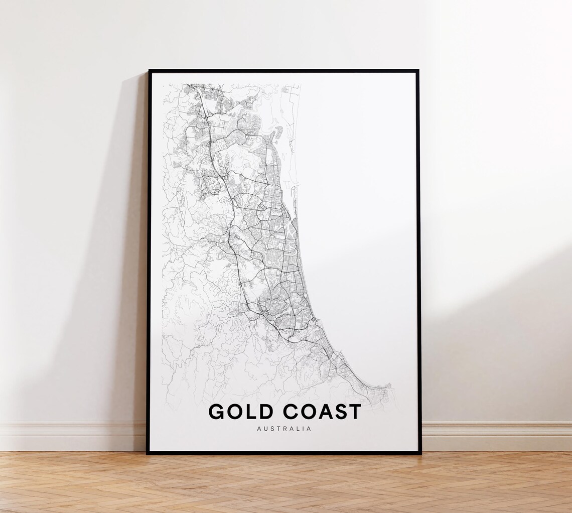 Gold Coast Australia Minimalist Street Map Monochrome Travel Poster