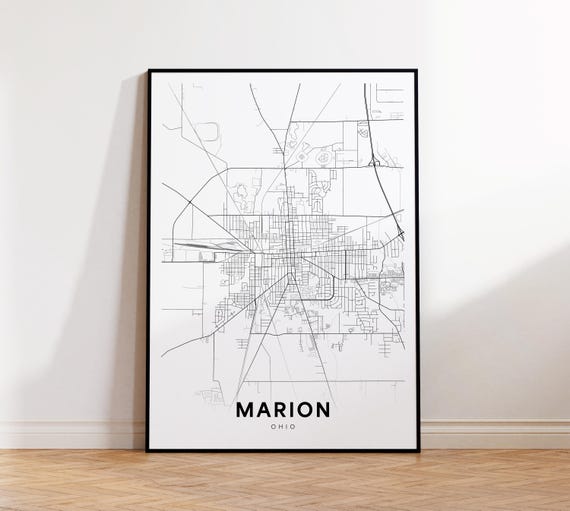 Marion City Map Print Street Poster Ohio Art Road Wall Office