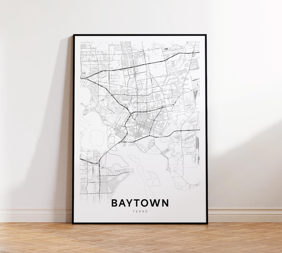 Baytown Texas Minimalist Black and White City Map Street Poster