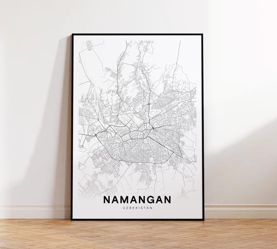 Namangan City Map Print Poster Uzbekistan Art Black And White Minimalist