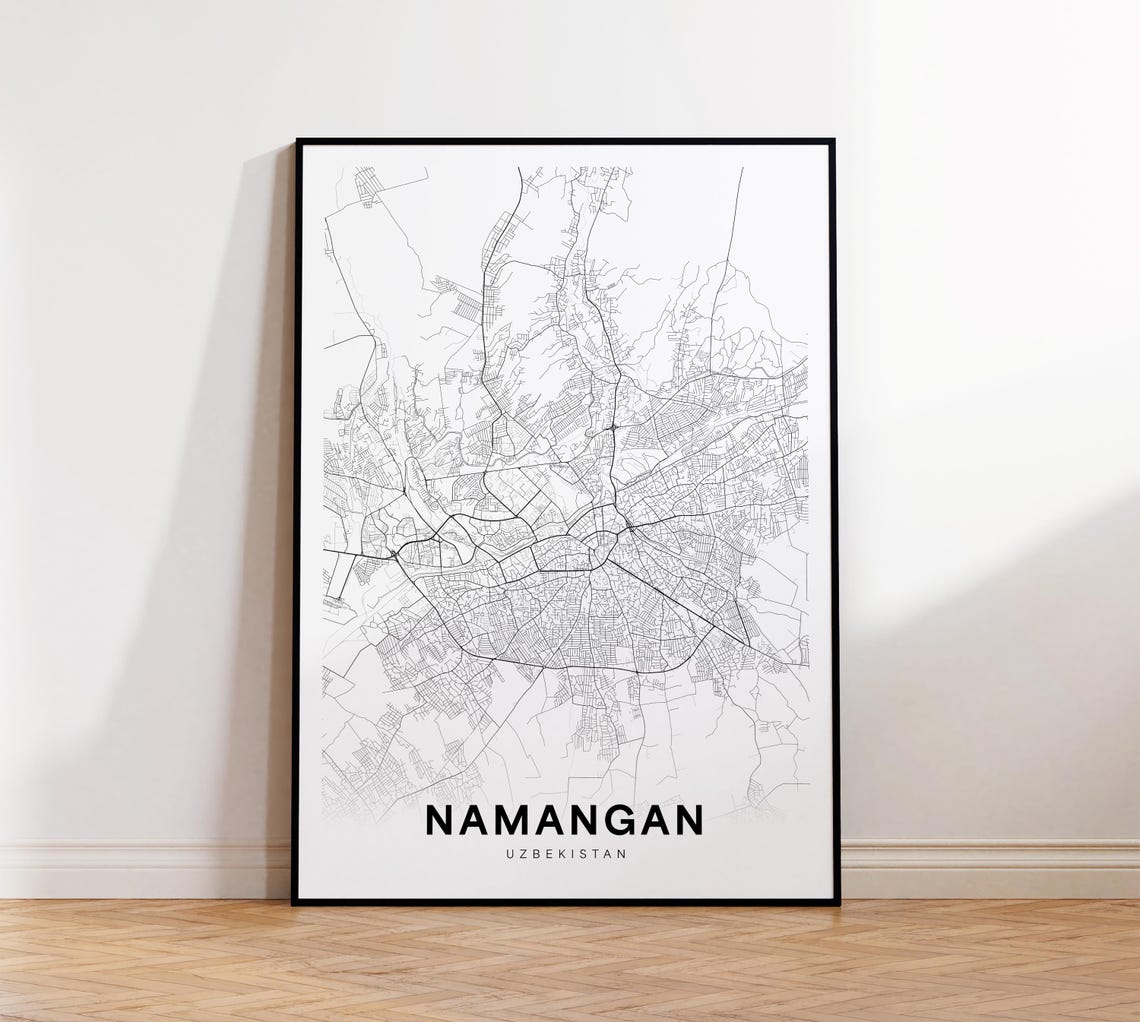 Namangan City Map Print Poster Uzbekistan Art Black And White Minimalist