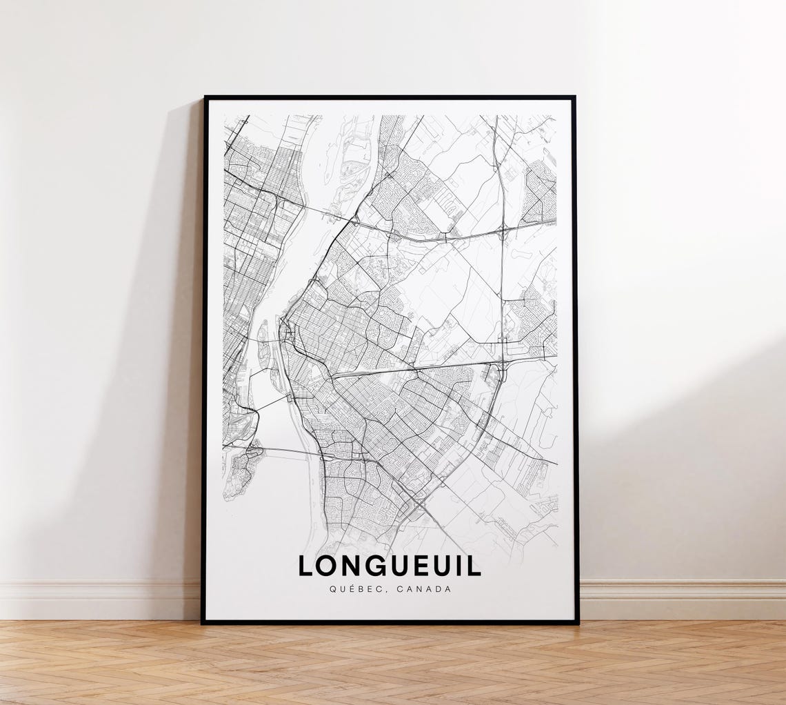 Longueuil City Map Print Street Poster Decor Road Wall Art Living Room